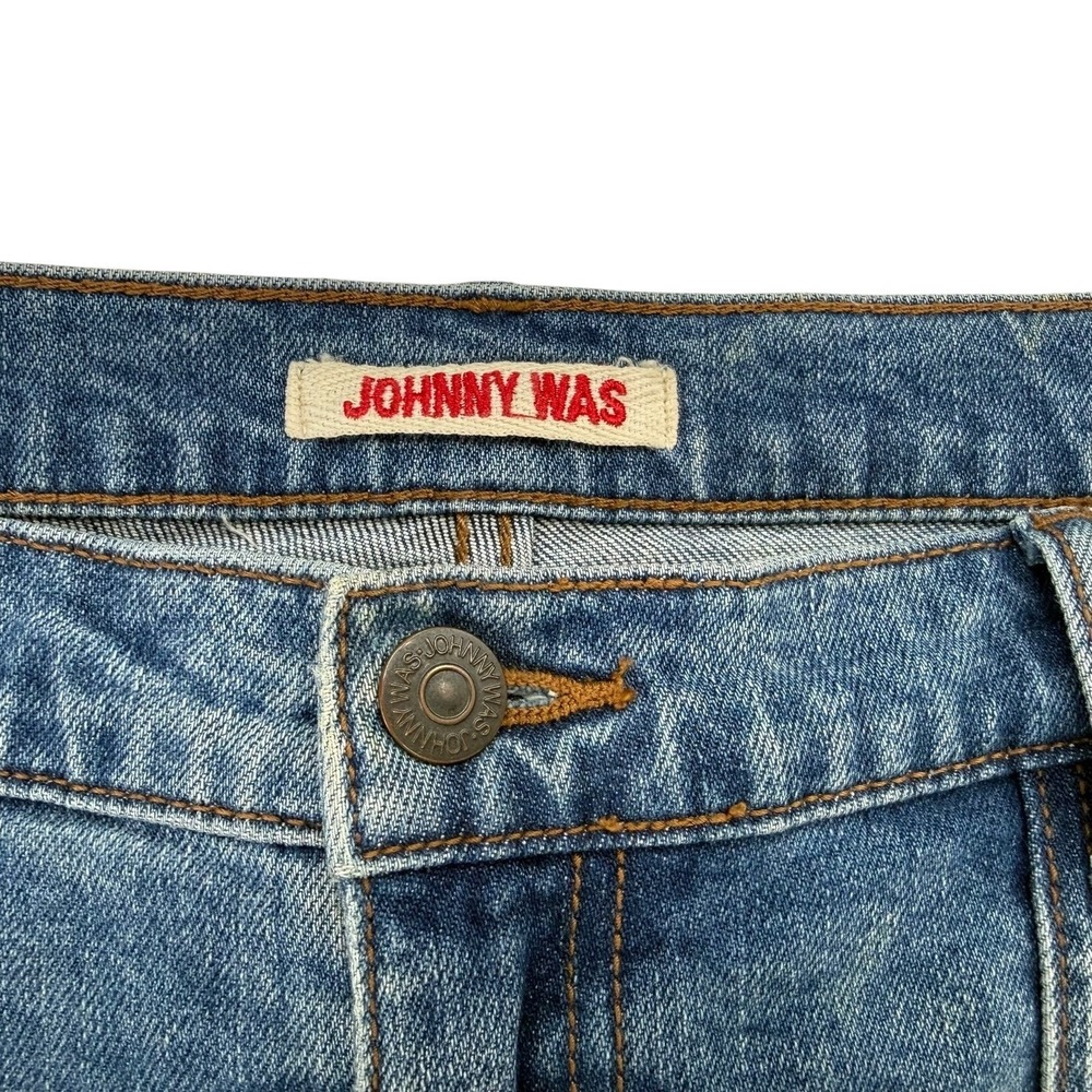 Johnny Was Embroidered Jeans Size 28 Sovanna Worker Relaxed Fit Straight Leg - Picture 3 of 9